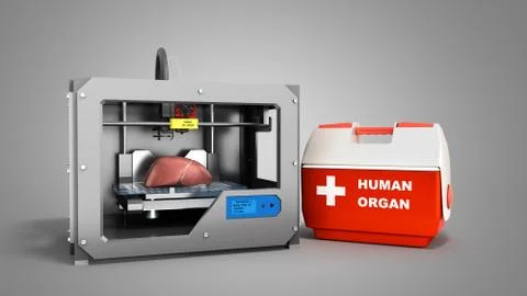 Concept of transplantation process of creating human organs using 3D printer  Stock Illustration