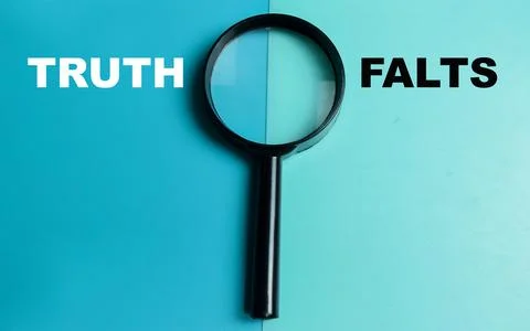 Concept of truth or falts write on color background with magnifying glass. Stock Photos