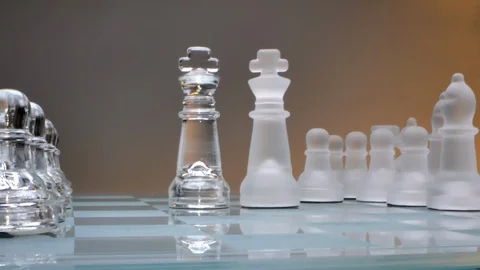 The concept of two countries, glass chess, two kings stand against each other Stock Footage 126960384