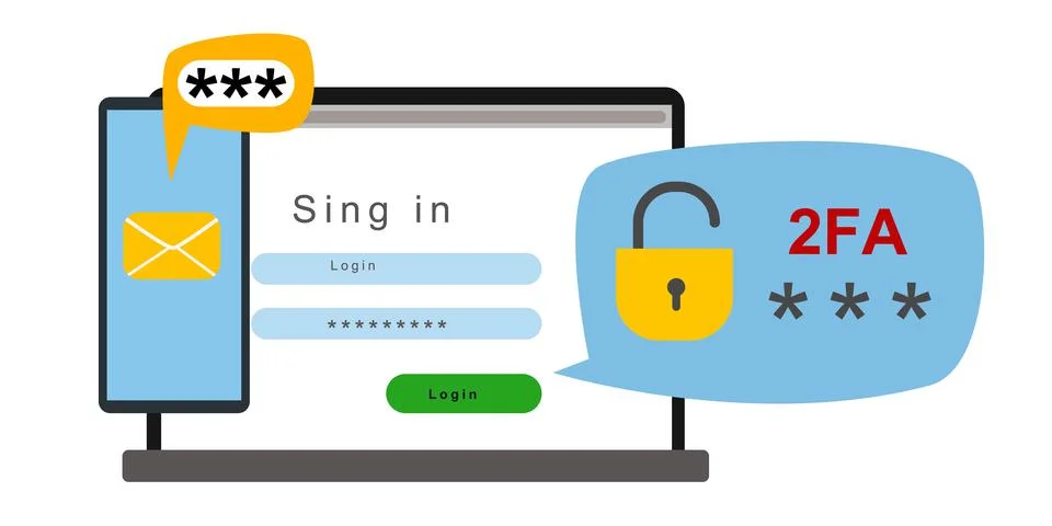 The concept of two-factor authentication security. Notification of login Illustration