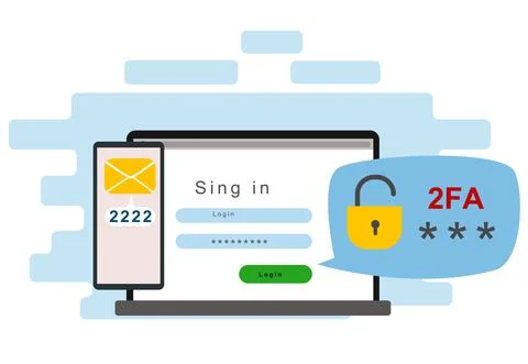 The concept of two-factor authentication security. Notification of login Stock Illustration