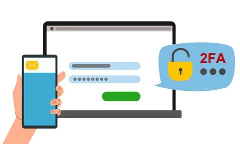 The concept of two-factor authentication security. Notification of login Stock Illustration