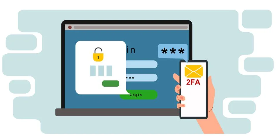 The concept of two-factor authentication security. Notification of login Stock Illustration