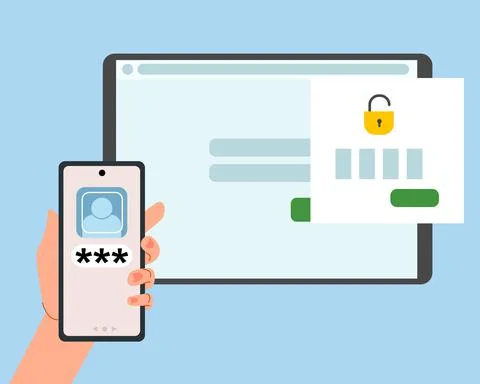 The concept of two-factor authentication security. Notification of login Stock Illustration