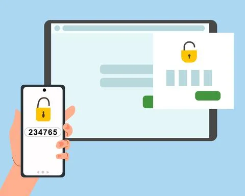 The concept of two-factor authentication security. Notification of login Stock Illustration