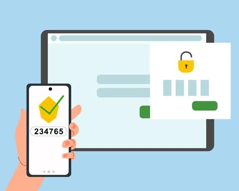 The concept of two-factor authentication security. Notification of login Illustrazione stock