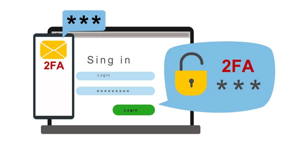 The concept of two-factor authentication security. Notification of login Stock Illustration