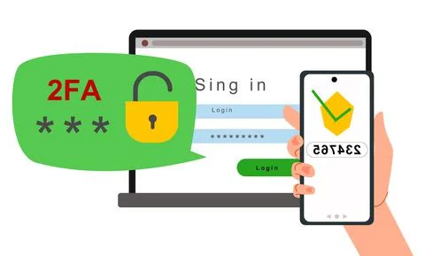 The concept of two-factor authentication security. Notification of login Stock Illustration