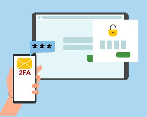 The concept of two-factor authentication security. Notification of login Illustrazione stock