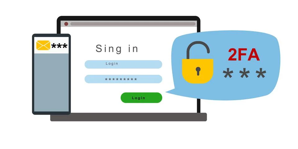 The concept of two-factor authentication security. Notification of login Stock Illustration