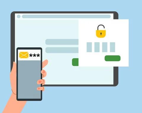 The concept of two-factor authentication security. Notification of login Stock Illustration