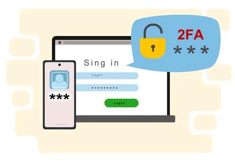 The concept of two-factor authentication security. Notification of login Stock Illustration