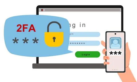 The concept of two-factor authentication security. Notification of login Stock Illustration