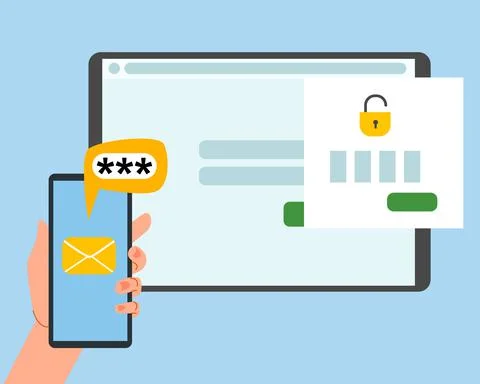 The concept of two-factor authentication security. Notification of login Stock Illustration