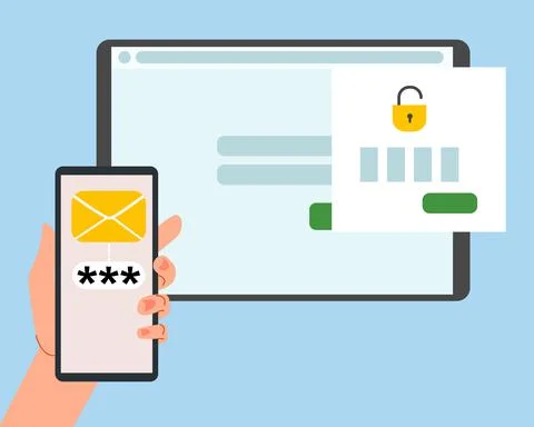 The concept of two-factor authentication security. Notification of login Stock Illustration