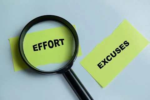 Concept of two things effort and excuse write on sticky notes Stock Photos