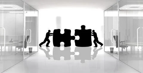 Concept of two workers assembling jigsaw pieces. Stock Illustration