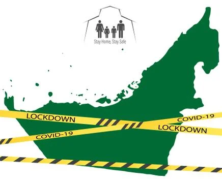 Concept of UAE lockdown due to coronavirus. Coronavirus Abu Dhabi Emirate map Illustrazione stock