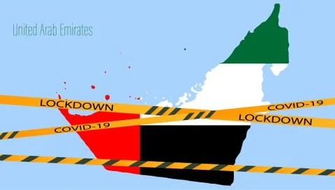 Concept of UAE lockdown due to coronavirus. Coronavirus Abu Dhabi Emirate map Illustrazione stock