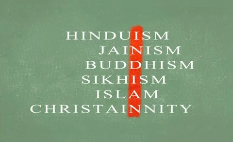 Concept of Unity in diversity of India showing with different religions on green Stock Illustration