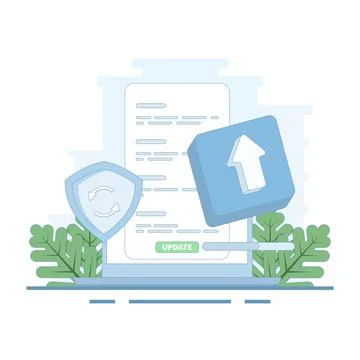 Concept of update process. update to latest version. system update. Stock Illustration