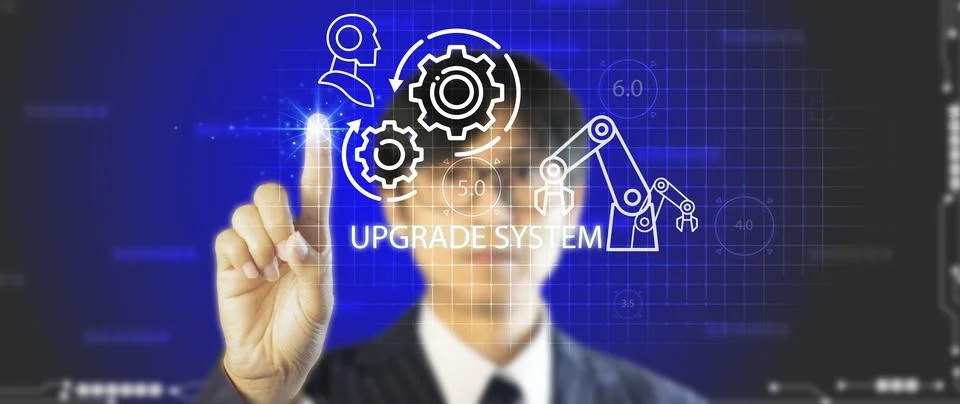 The concept of updating or upgrading programs and systems, the transition t.. Stock Photos