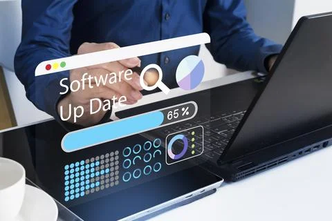 The concept of updating the program is that the update process is processed.. Stock Photos
