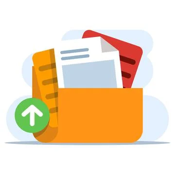 Concept of Uploading office files in flat style. Uploading office document icon. Illustrazione stock