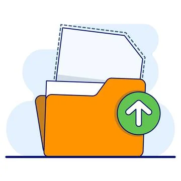 Concept of Uploading office files in flat style. Uploading office document icon. Stock Illustration