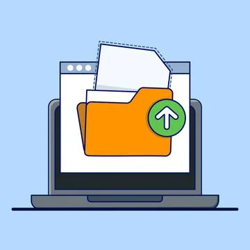 Concept of Uploading office files in flat style. Uploading office document icon. Illustrazione stock