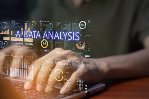 The concept of using AI in data analysis. Foto stock