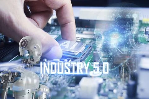 The concept of using AI in industry, Industry 5 Stock Photos
