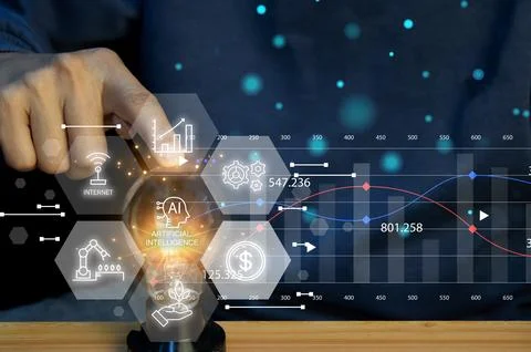 Concept of using AI system for industrial system development, Industry 5.0 Stock Photos