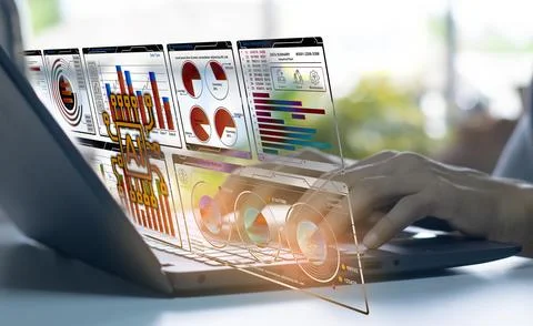 The concept of using AI systems to process and analyze business tasks Foto stock