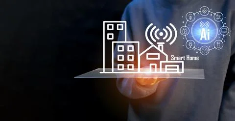 The concept of using AI systems in smart home and smart industry systems, I.. Stock Photos