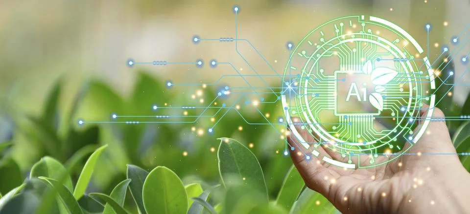 The concept of using artificial intelligence, AI to control the environment.. Stock Photos