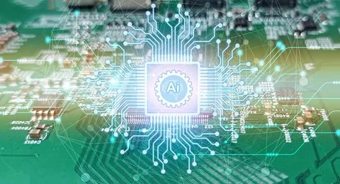 The concept of using artificial intelligence AI to control the system Stock Photos