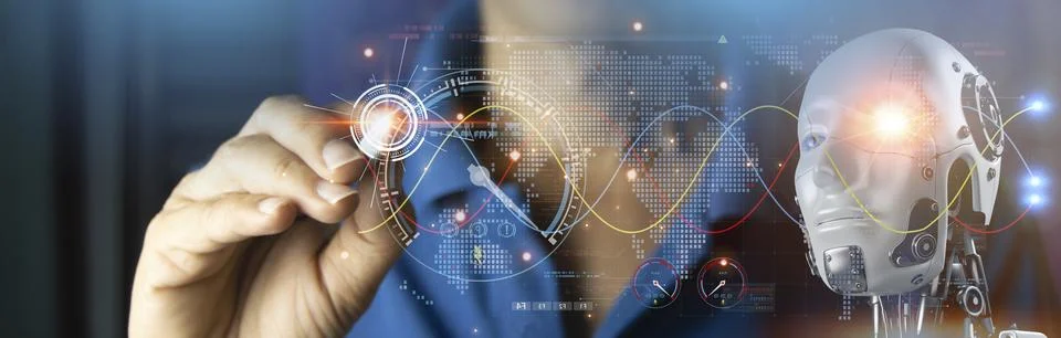 The concept of using artificial intelligence to control the system, industr.. Stock Photos