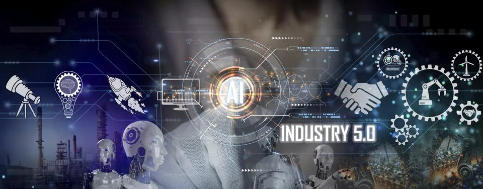 Concept of using artificial intelligence In industrial work, business, prod.. Stock Photos