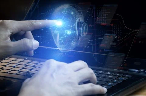 Concept of using artificial intelligence In industrial work, business, prod.. 스톡 사진