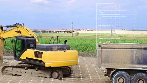 The concept of using automation in the construction of a highway with data an Stock Footage 202282503
