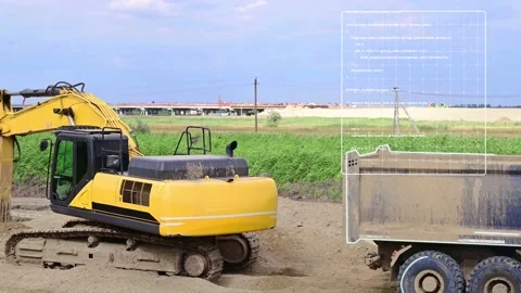 The concept of using automation in the construction of a highway with data an Stock Footage 202282511