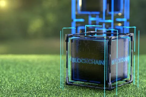 The concept of using blockchain technology with renewable energy. eco-crypto Illustrazione stock