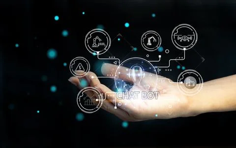 The concept of using Chatbots helps in interacting with workers. Stock Photos