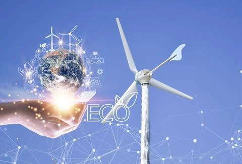 Concept of using clean energy that is environmentally friendly, wind energy,  Stock Photos