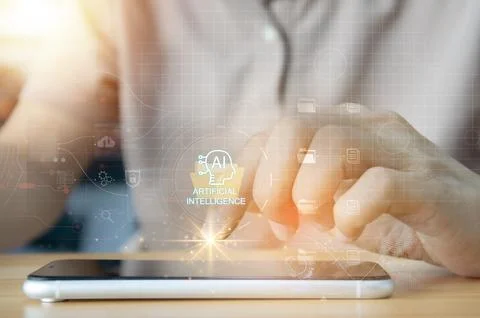 Concept of using cloud data center and AI Control Stock Photos