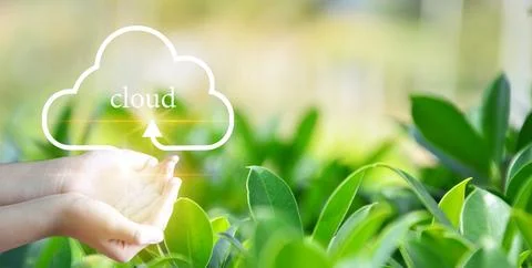 Concept of using cloud online system is convenient, economical, energy saving Stock Photos