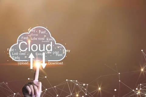 Concept of using cloud online system is convenient, economical, energy savi.. Stock Photos