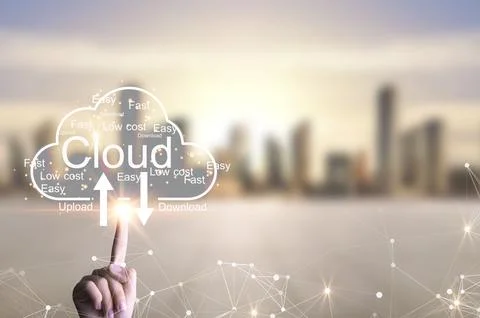 Concept of using cloud online system is convenient, economical, energy savi.. Stock Photos