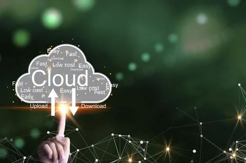 Concept of using cloud online system is convenient, economical, energy savi.. Stock Photos